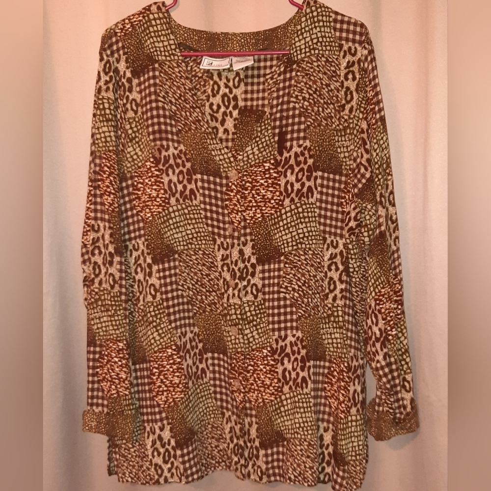 DB Line New York / Women's Xlarge Longsleeve/ Animal Print Patches Patterned Top